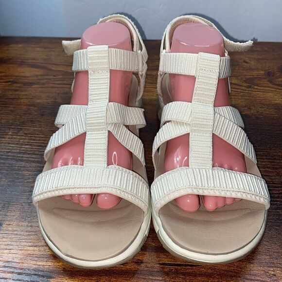 DR. SCHOLL'S Adalia Sz 10 Beige Textured Fabric Adjustable Ankle Strap Sandals - Picture 2 of 8